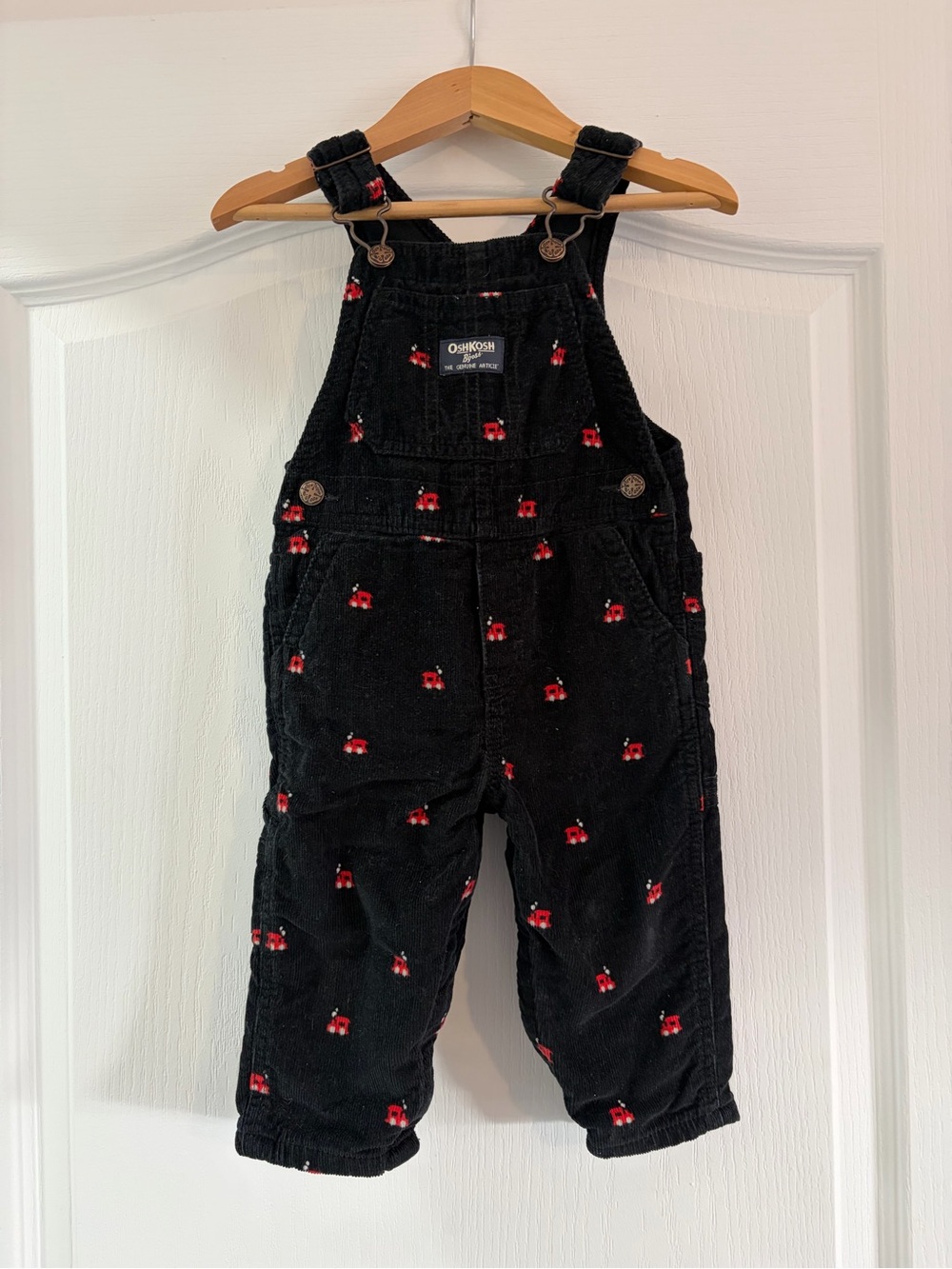 OshKosh B'gosh Navy Corduroy Overalls with Red Train print